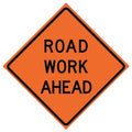 Road Work Ahead Traffic Sign, 36 in H, 36 in W, Vinyl, Diamond, English, 669-C/36-RVFO-RW