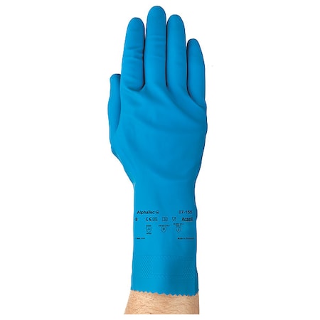 AlphaTec Chemical Resistant Gloves, Natural Rubber, 12 in L, 16 mil, Blue, 10, 1 PR