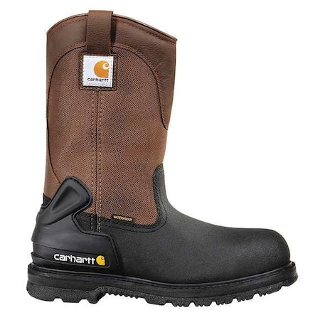 Men's Wellington Boot, 10 W, Steel Toe, 10 in H, Black/Brown, CMP1259