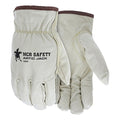 Leather Gloves, Pigskin Palm, Shirred Slip-On Cuff, Beige / Beige, 12 PK