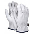 Leather Drivers Gloves, Goatskin, Shirred Slip-On, Straight Thumb, Gunn Cut, White, 2XL 12 PK