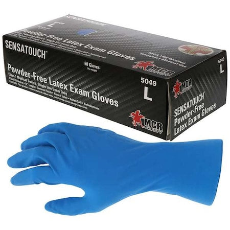 SensaTouch 5049, Disposable Gloves, 11 mil Palm, Natural Rubber Latex, Powder-Free, XL, 50 PK, Blue