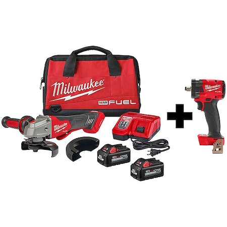 M18 FUEL 1/2" Compact Impact Wrench, Friction Ring + M18 FUEL 4-1/2" / 5" Braking Grinder ONE-KEY