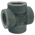 Cross Cross, 1-1/4" Pipe, FNPT, Black Forged Steel, Class 3000