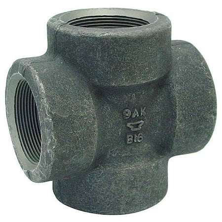 Cross Cross, 1-1/4" Pipe, FNPT, Black Forged Steel, Class 3000