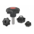 Star Grip, DIN 6336 Similar, D=M10X60, D1= 63, External Thread, Steel, Black Plastic, Cap: Black