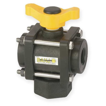 1" FNPT Polypropylene Ball Valve 3-Way