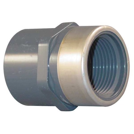 PVC, Stainless Steel Female Adapter, FNPT x Socket, 1/4 in Pipe Size
