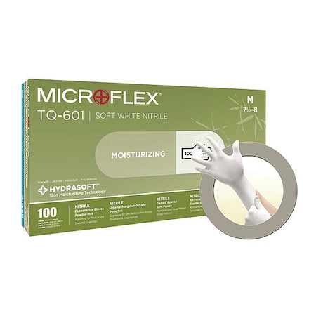 TQ-601, Disposable Gloves, 2.00 to 2.99 mil Palm, Nitrile, Powder-Free, XL (10), 100 PK, White