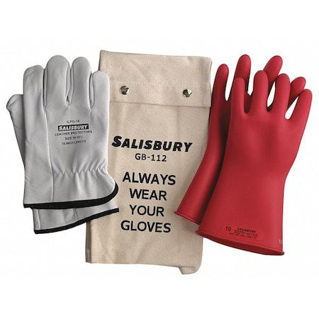 Electrical-Insulating Glove Kit, 500V AC, 750V DC, Rubber, 14" Length, Red, Size 9