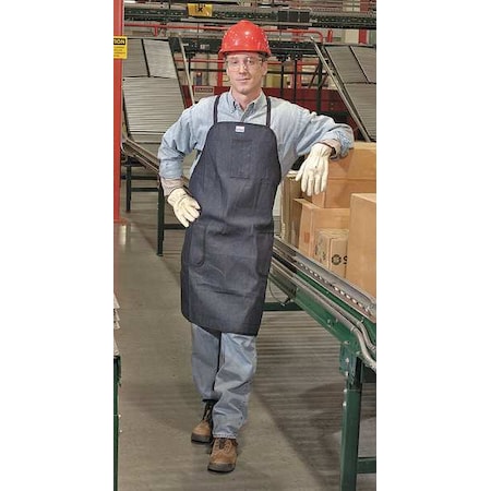 Bib Apron, Denim, 36 in Length, Blue