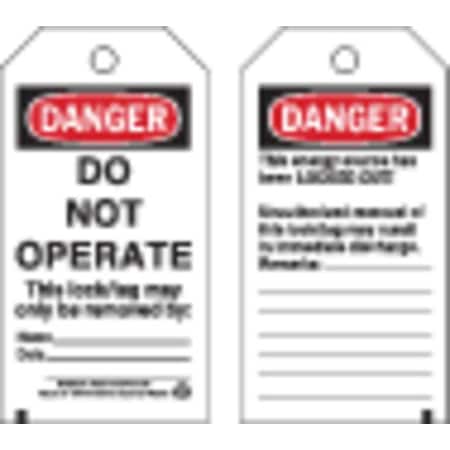 Danger Tag,5-3/4 x 3 In,Cardstock,PK25, 65407