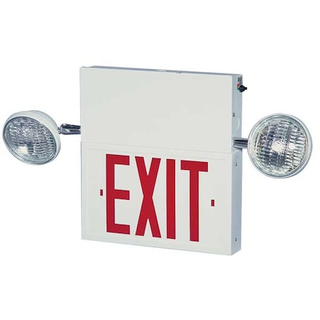 Exit Sign with Emergency Lights, White, 1 Face(s), LED, Universal Mount, Lead Calcium