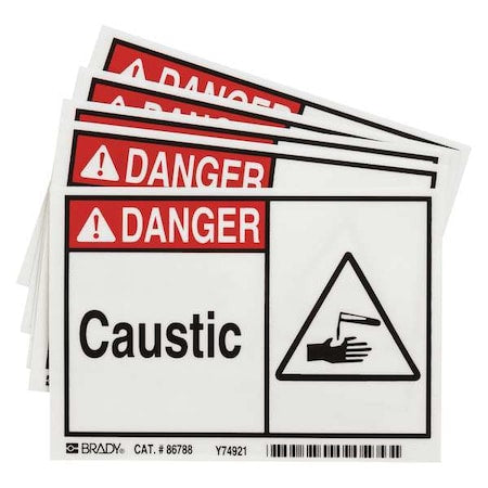Danger Label, 3 1/2 in H, 5 in W, Polyester, Horizontal Rectangle, English, 86788, PK5