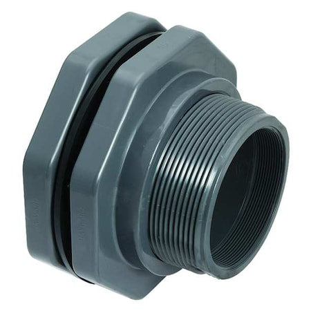 Bulkhead Tank Fitting, 1/2", PVC/EPDM, Socket x Socket