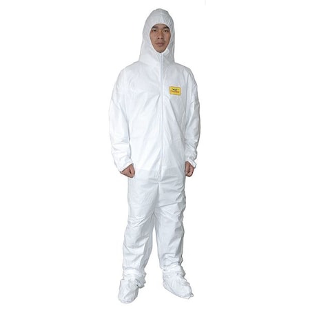 Hooded Disposable Coveralls, 2XL, White, zipper