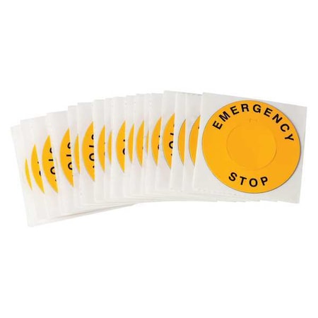 2.360" x 2-23/64", Legend Plate Label, Emergency Stop Legend, Black/Yellow,PK25