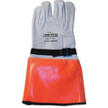 Electrical-Insulating Glove Protectors, Goatskin, 14" Length, White/Orange, Size 9