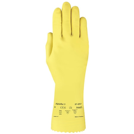 AlphaTec Chemical Resistant Gloves, Natural Rubber Latex, 12 in L, 20 mil, Yellow, 7, 1 PR