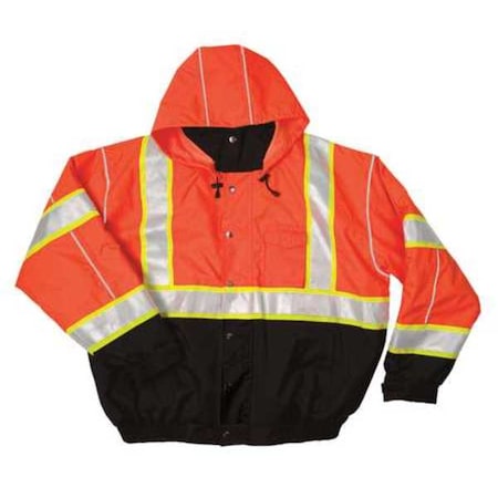 Hi-Vis Bomber Jacket, Polyester, Class 3 Type R, Orange/Black, XL