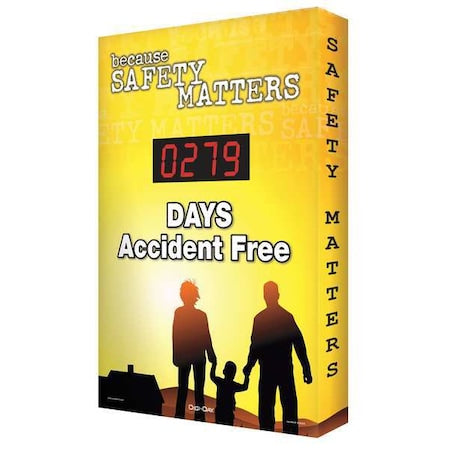 Electronic Scoreboard, Because Safety Matters, Days Accident Free, 28 in H x, 20 in W, Aluminum
