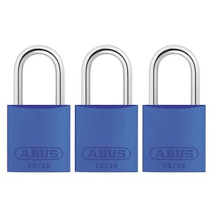 Lockout Padlock, Keyed Alike, Aluminum, Blue, 1 in Shackle Height, 1 1/4 in Body Width, 3 PK