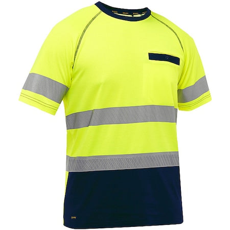 Hi-Vis Short Sleeve T-Shirt, 2, R, Cotton, Polyester, Yellow/Black, 4X