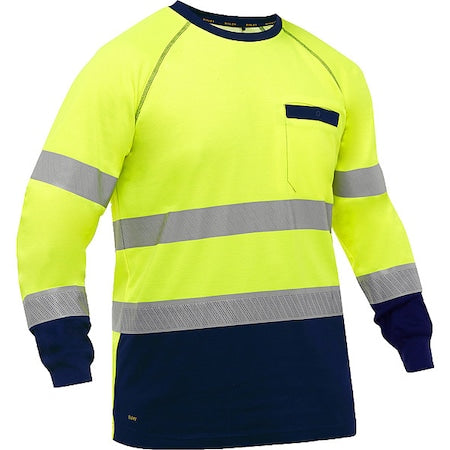 Hi-Vis Long Sleeve T-Shirt, 3, R, Cotton, Polyester, Yellow/Black, 5X