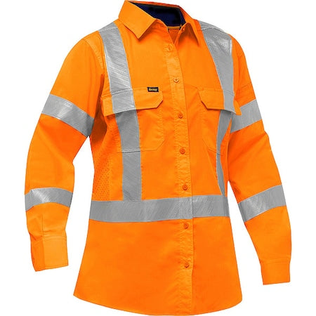 Women's Hi-Vis Long Sleeve Button Front Shirt, 3, R, Cotton, Polyester, Ripstop, Orange, M