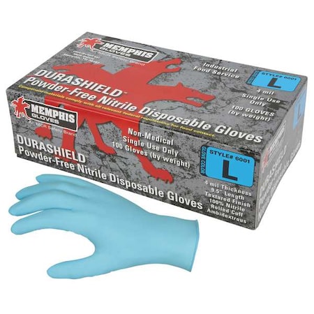 DuraShield 6001, Disposable Gloves, 4 mil Palm, Nitrile, Powder-Free, M, 100 PK, Blue