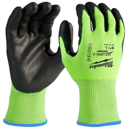 12 Pair High Visibility Cut Level 2 Polyurethane Dipped Gloves  - S