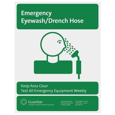 Sign, Eye Wash/drench Hose, Ge, Plastic, Green, For Use With, Guardian(R) Recessed Laboratory Units