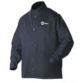 Welding Jacket, Cotton, 9 oz, 30 in Length, Snaps Closure, 1 Pockets, Navy, S