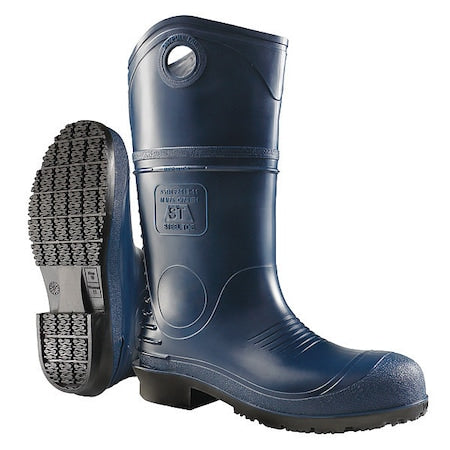 DuraPro Steel-Toe Rubber Boots, Defined Heel, Safety-Loc Sole, 16 in H, Knee, Blue, Men's, Size 9