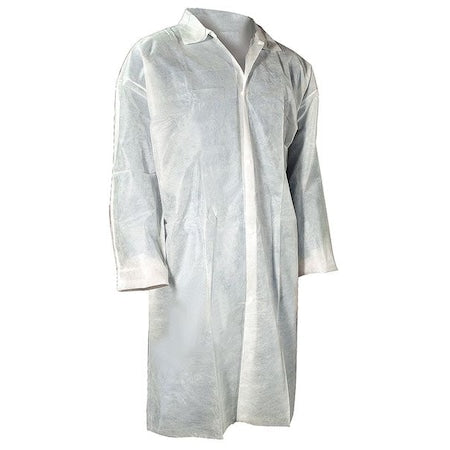 Disposable Lab Coat, Polypropylene, Snaps Closure, White, 6XL, 30 PK