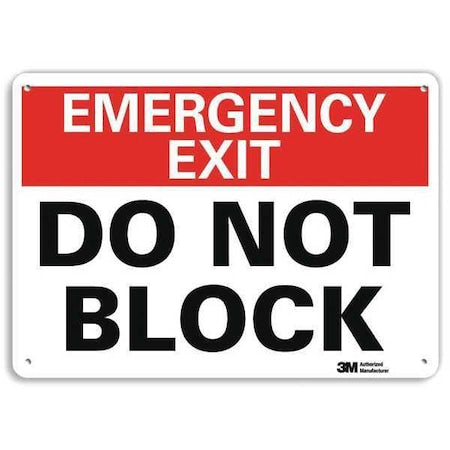 Exit Sign, Recycled Plastic, 14" W, 10" H, Emergency Exit Do Not Block, White