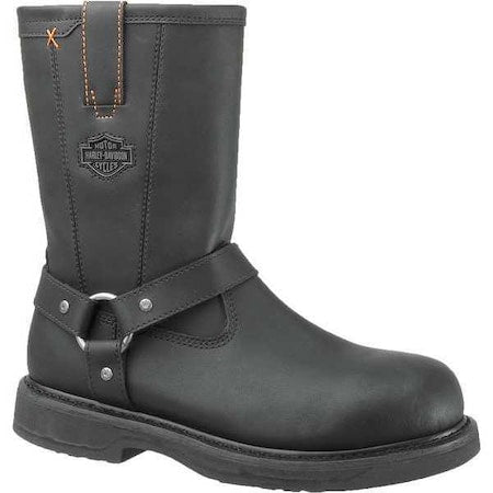 Men's Wellington Boot, 11 M, Steel Toe, 10 1/2 in H, Black, D95328