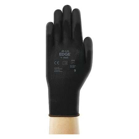 Coated Latex Free Glove, Polyurethane, Palm, Black, 9 1 PR