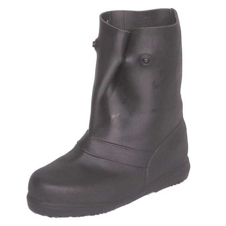 Overboots, Plain Toe, 12 in Height, Snap Tab Closure, Block-Tread Sole, Black, L/XL