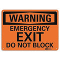 warning, Emergency Exit Do Not Block, 14" W x 10" H, Rectangle, Recycled Aluminum