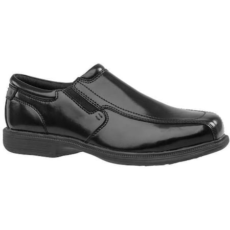 Men's Loafer Shoe, Steel Toe, Leather Upper, Rubber Outsole, Slip On, Black, 9 1/2 D