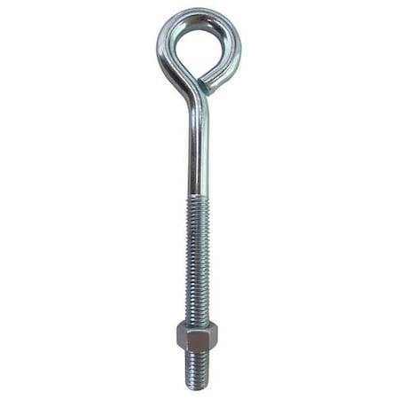 Routing Eye Bolt Without Shoulder, 1/4"-20, 1 in Shank, 1/2 in ID, Steel, Zinc Plated, 10 PK