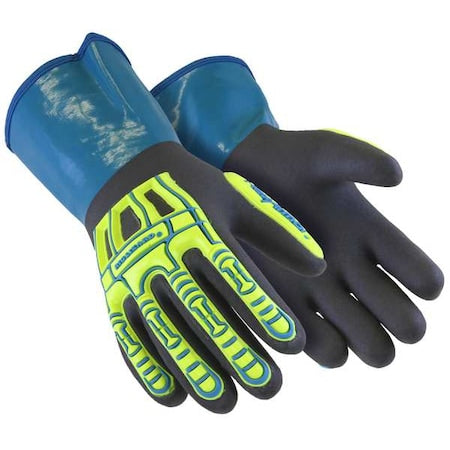 HexChem(R) 7071 Chemical Resistant Gloves, 9 in L, 15 ga, Black, Blue, Yellow, XS/6, 1 PR
