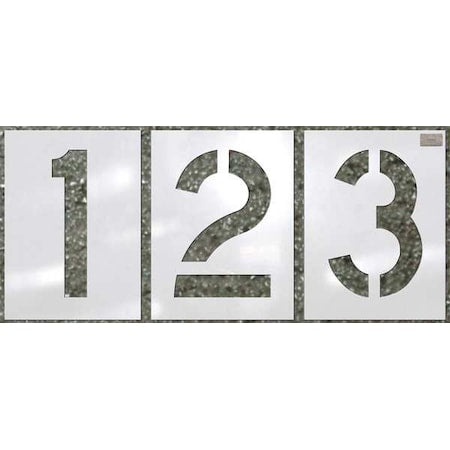 Stencil, Number Set, Number Kit, 10 in Character Height, Highway Gothic Font, Polyethylene, White