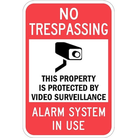 No Trespassing This Property Protected By Video, 18 in x 12 in,   Aluminum, T1-1085-HI_12x18