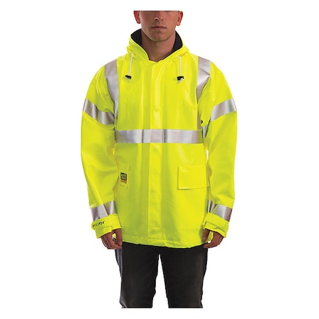 Arc Flash Flame Resistant Rain Jacket, PVC, Class 3 Lime, L