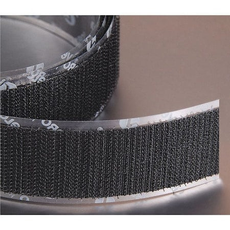 Reclosable Fastener, Acrylic Adhesive, 75 ft, 1-1/2 in W, Black