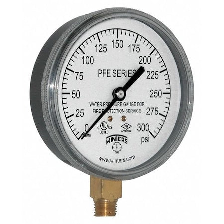 Pressure Gauge, 0 to 300 psi, 1/4 in MNPT, Plastic, Black