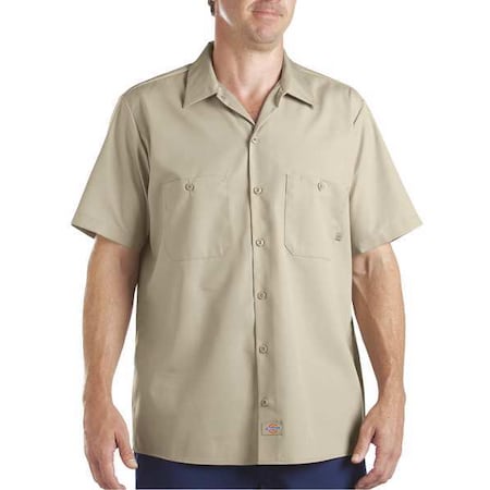 Men's Short Sleeve Industrial Work Shirt, Cotton/Polyester, Button, Tan, XL