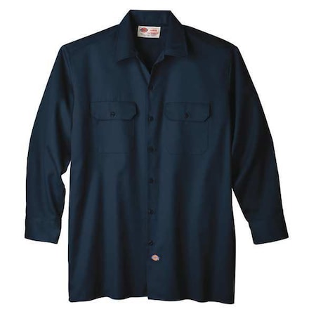Men's Long Sleeve Work Shirt, Cotton/Polyester, Button, Navy, 2XL